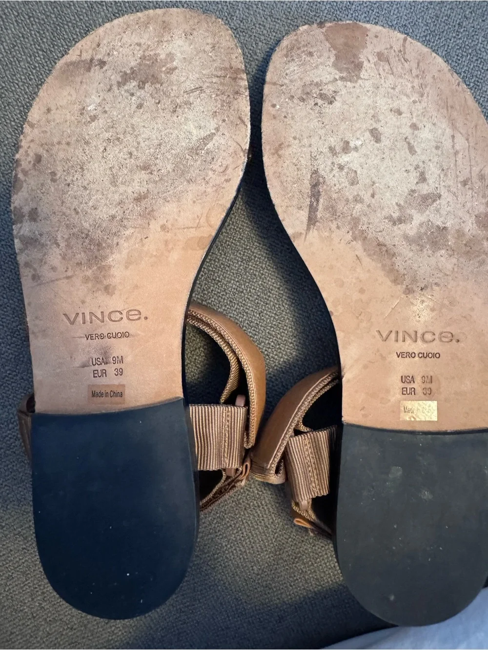 VINCE Sporty Tan Brown Carmel Leather Strap Sandals - Picture 4 of 5